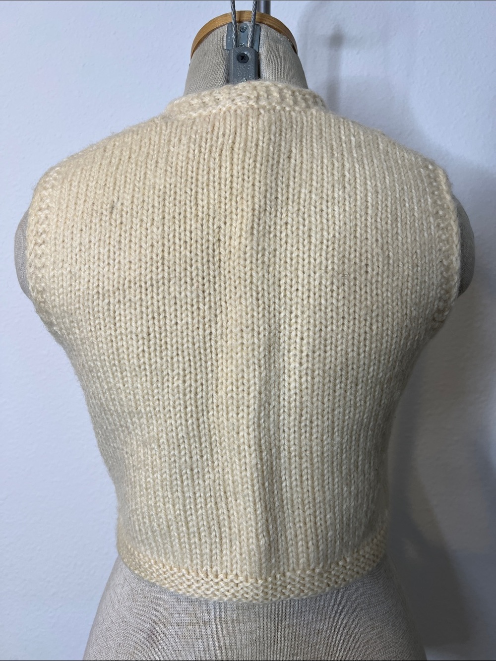 Lanz of California Vintage Wool Cream Cable Knit Button-Front Sweater Vest - Picture 2 of 2